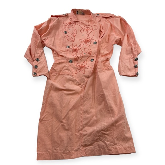 80s vintage Rampage women’s peach unique trench dress cotton size 5/6 L77-1,All Products : American Fashion Style Bags On Sale